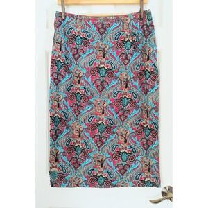 Dolce Apparel Maxi Skirt XL Red Turquoise Paisley Intricate Beading Vintage